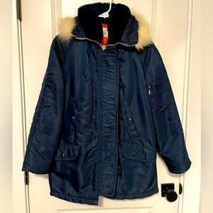 Vintage Sears Parka, Navy Blue, Fur Lined Hood, size 9